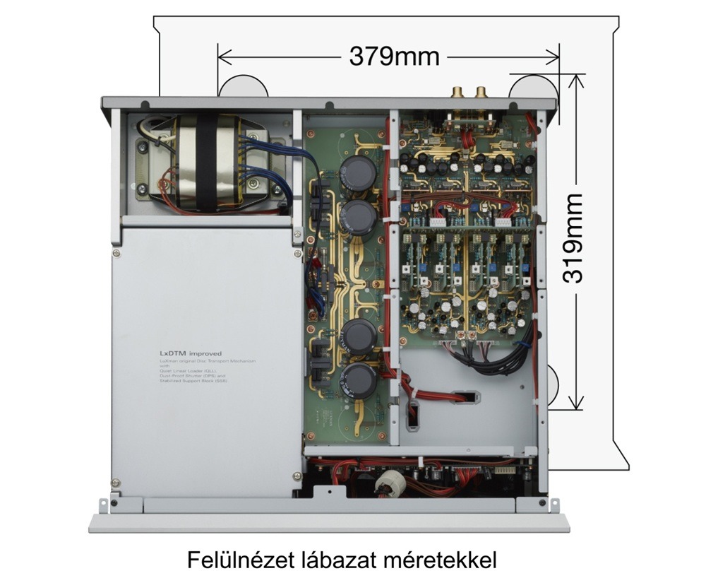 Luxman D-100 Centennial silver felülnézet méretekkel