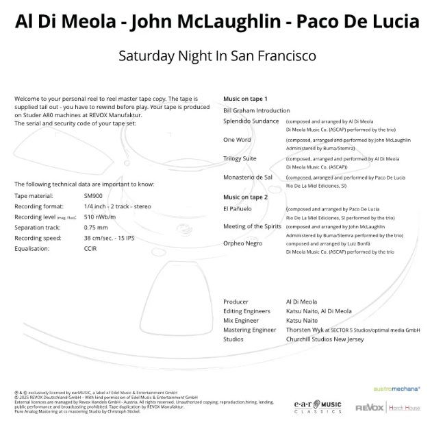 Al Di Meola, John McLaughlin, Paco De Lucia - Saturday Night In San Francisco mesterszalag track lista