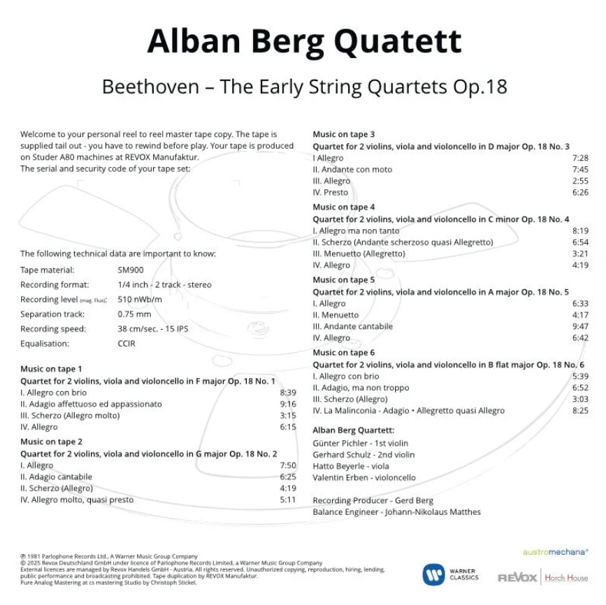 Alban Berg Quartett Beethoven Early String Quartets mesterszalag track lista