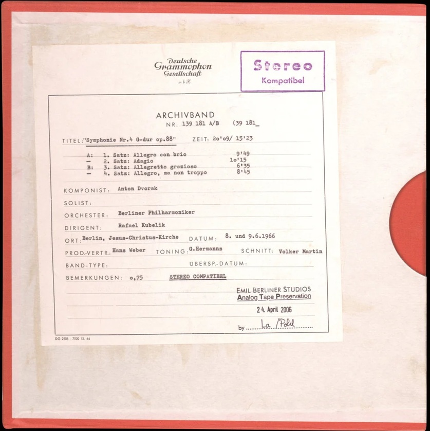 Antonin Dvořák Symphony No.8 mesterszalag original