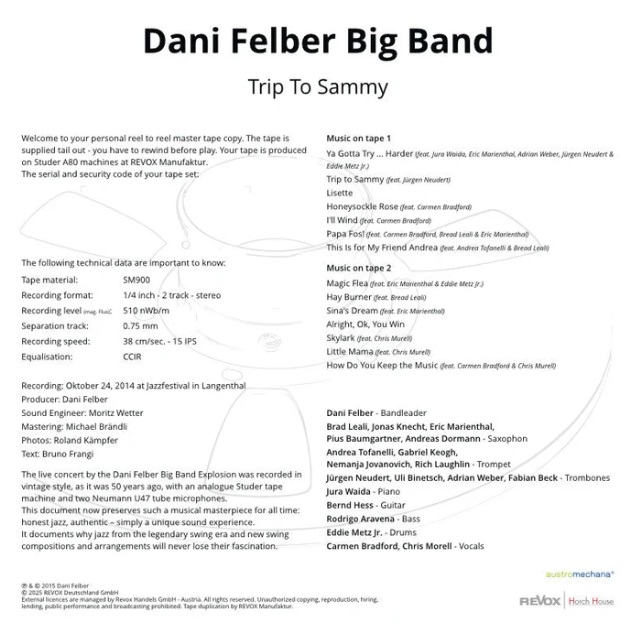 Dani Felber Big Band Trip To Sammy mesterszalag track lista