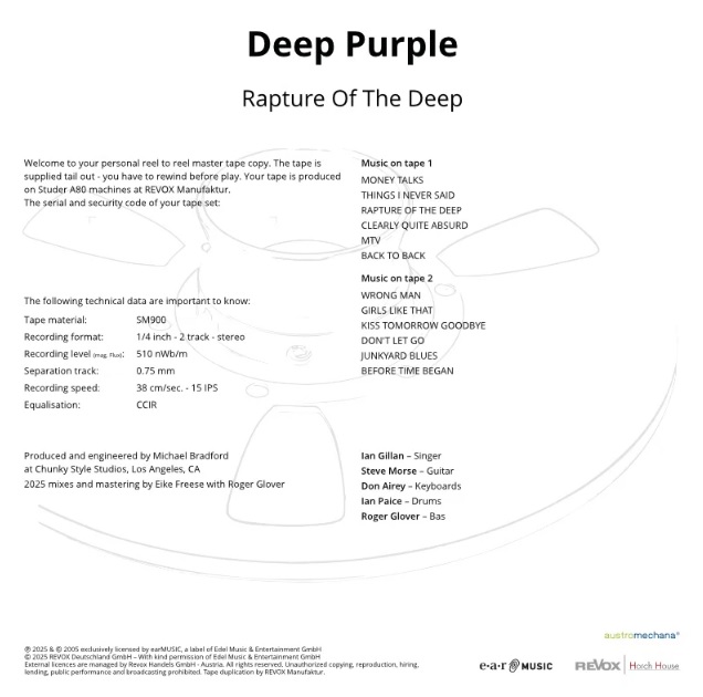 Deep Purple Rapture Of The Deep mesterszalag track lista