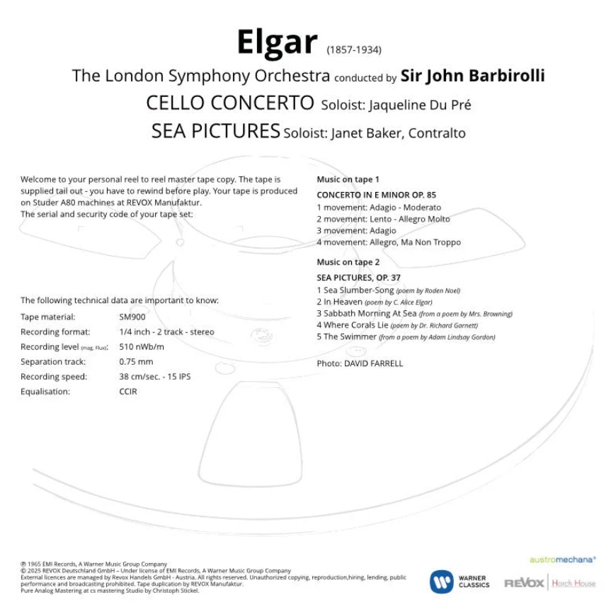 Edward Elgar Cello Concerto, Sea Pictures mesterszalag track lista