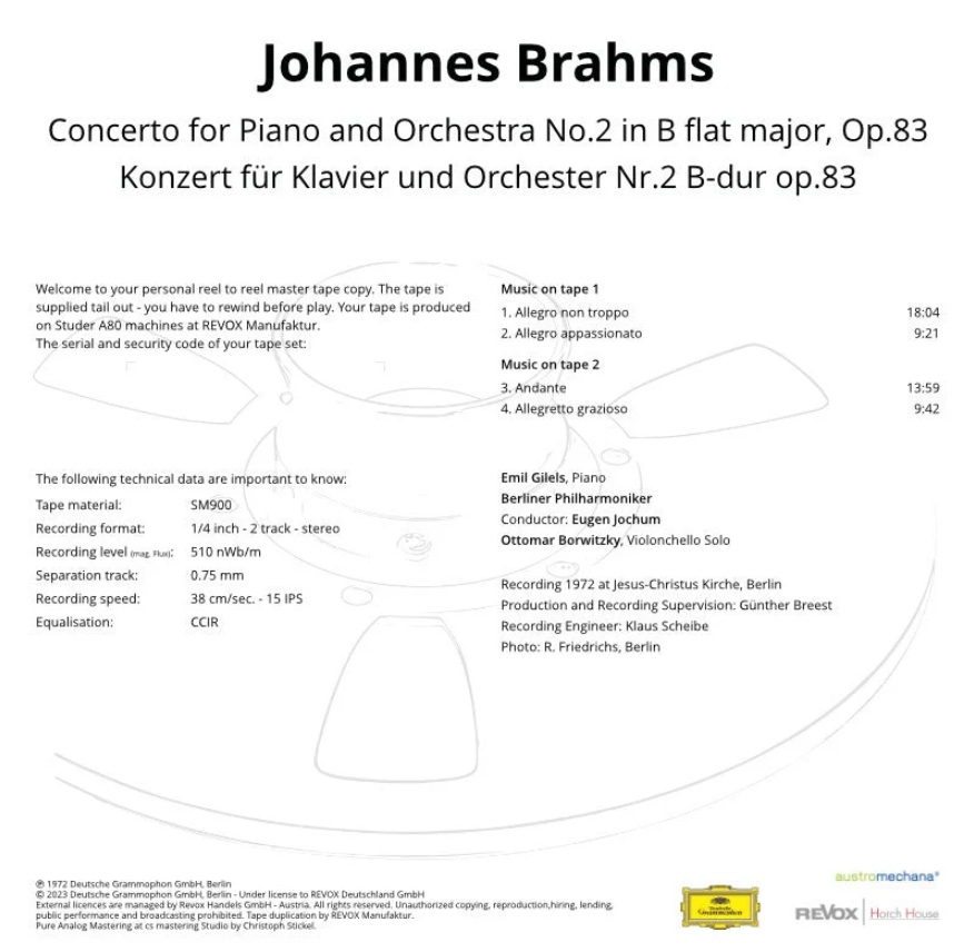 Johannes Brahms Concerto for Piano and Orchestra No. 2 mesterszalag track lista