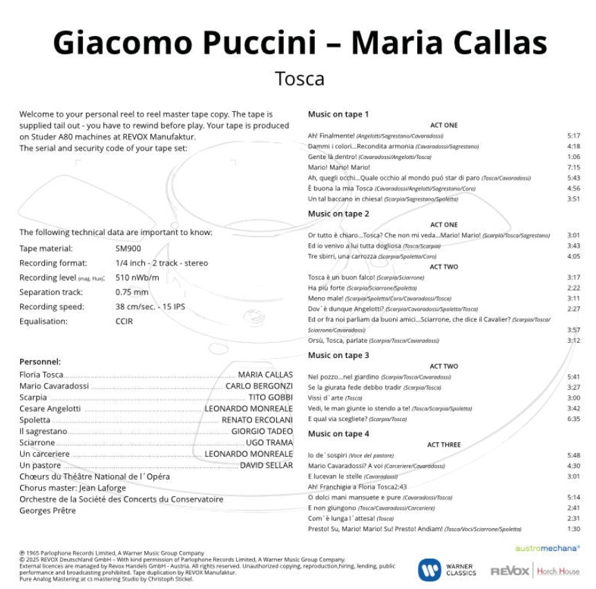 Puccini Maria Callas Tosca mesterszalag track lista