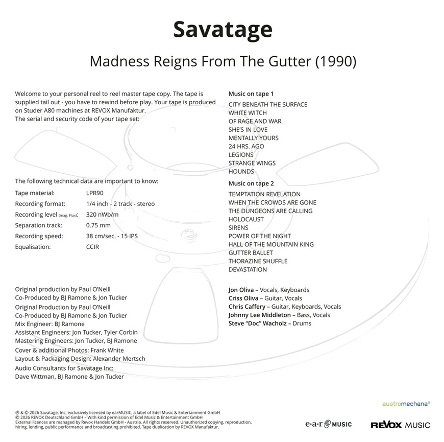 Savatage Madness Reigns From The Gutter 1990 mesterszalag track lista