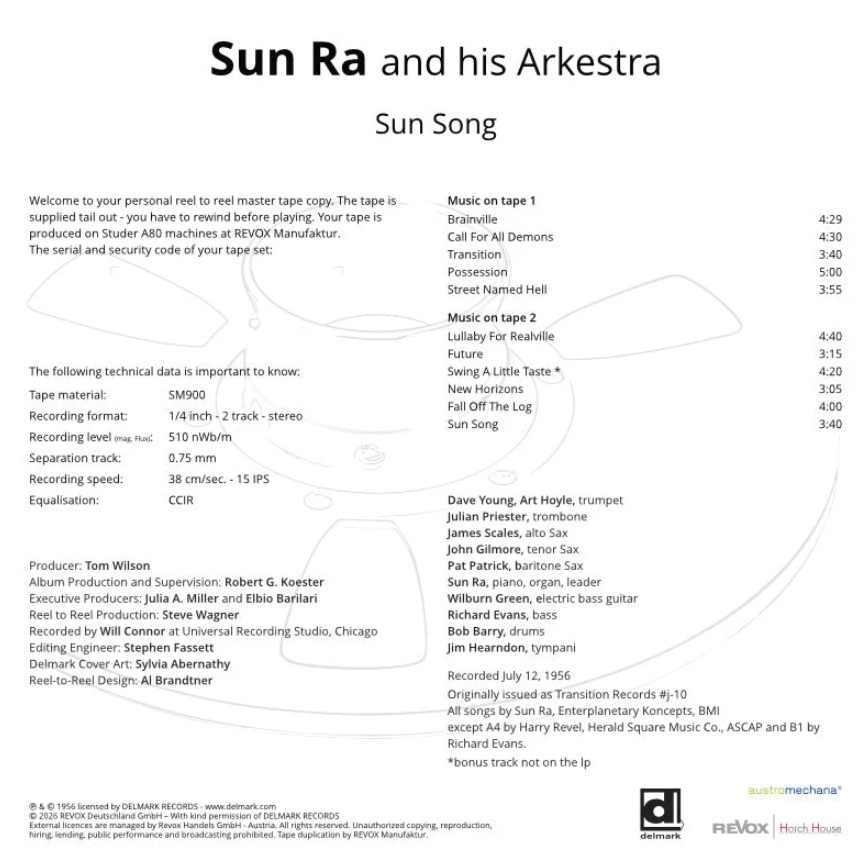 Sun Ra And His Arkestra, Sun Song mesterszalag track lista
